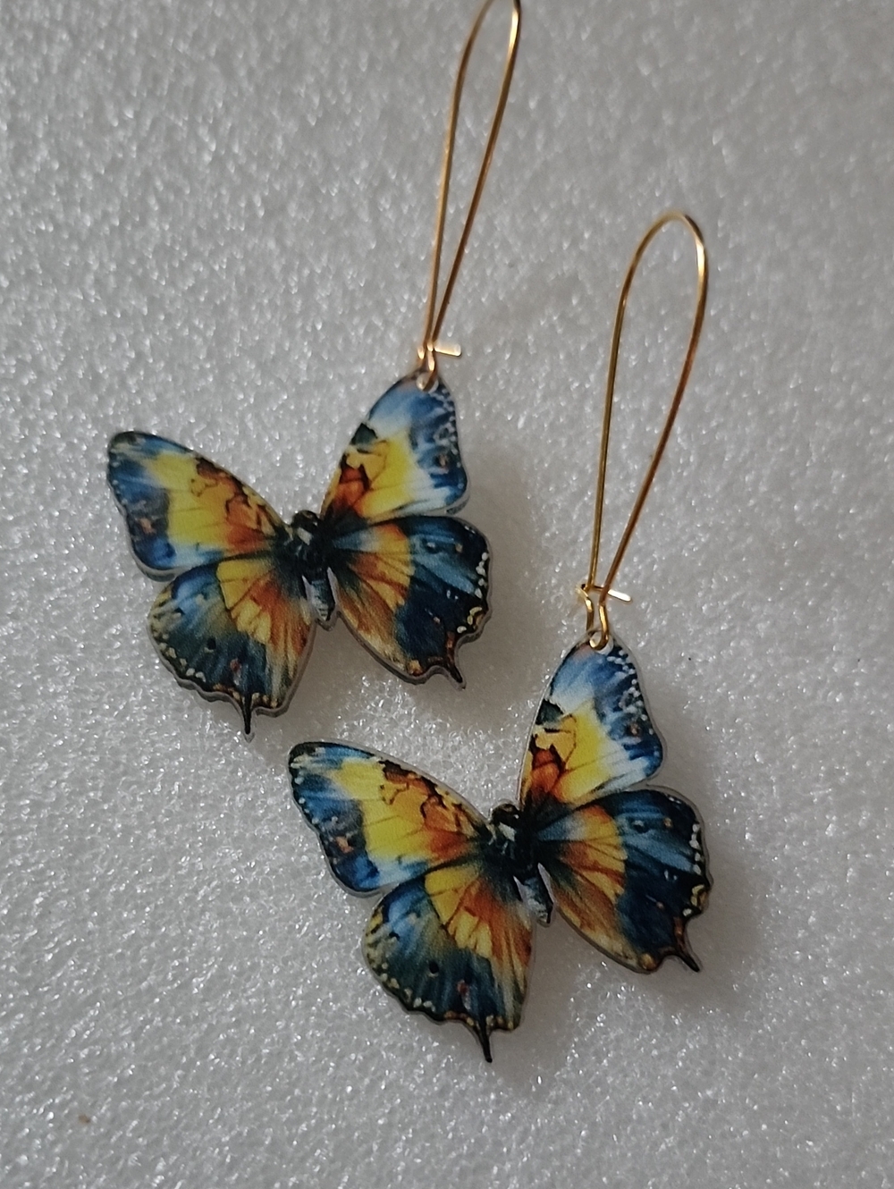 Hand Crafted Blue and Yellow Butterfly Dangle Earrings